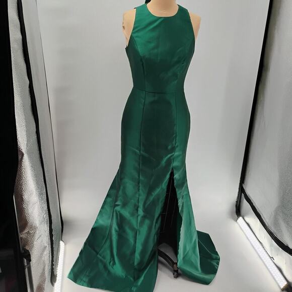 Alfred Sung D824 Hunter Green Jewel Neck Open Back Bow Gown Size 2 - Picture 2 of 16